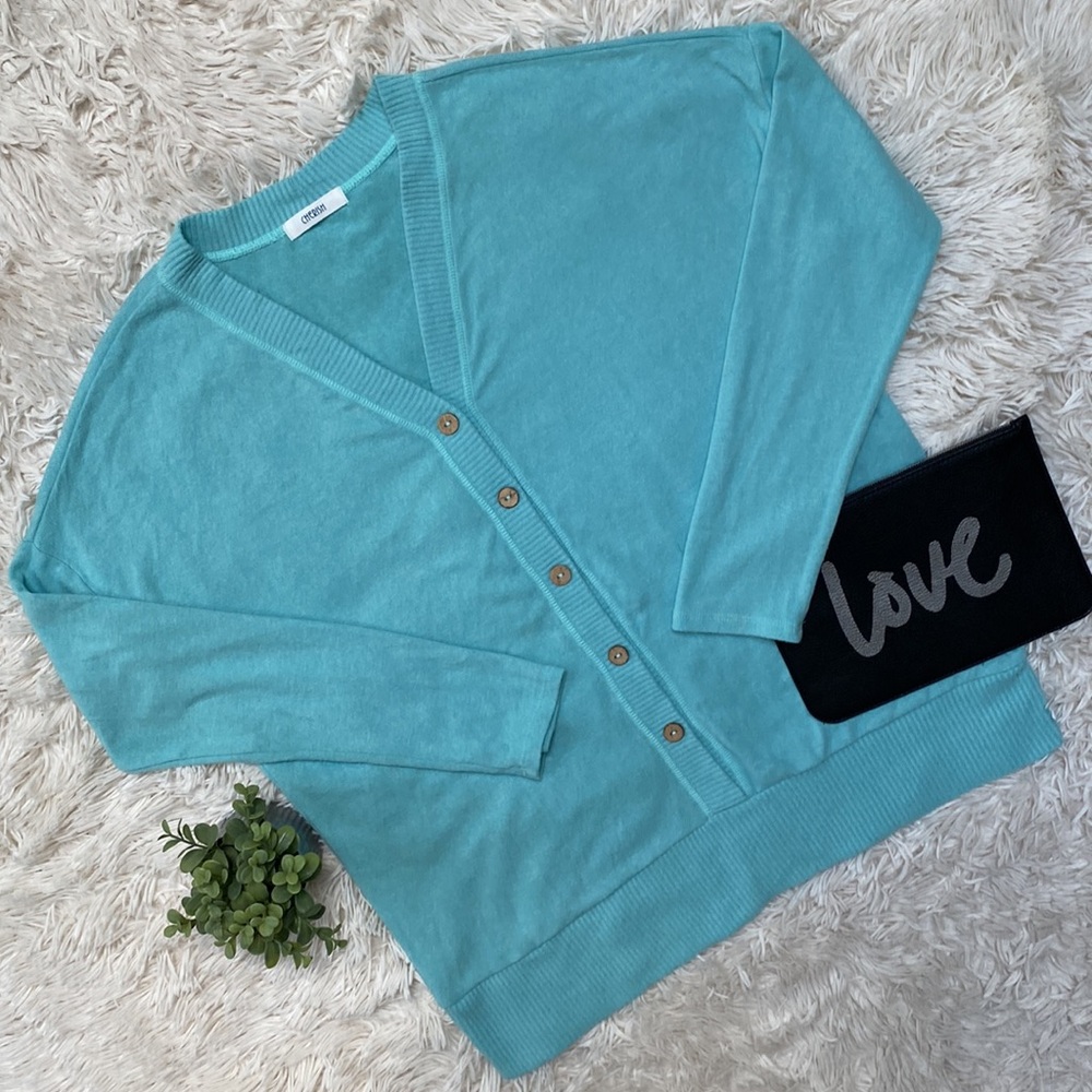 Cherish V-Neck Faux Button Cardigan 💗 Aqua